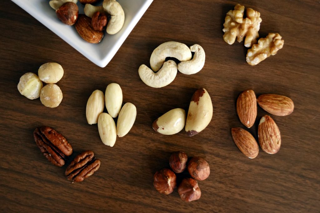 A mix of nuts on a table 
