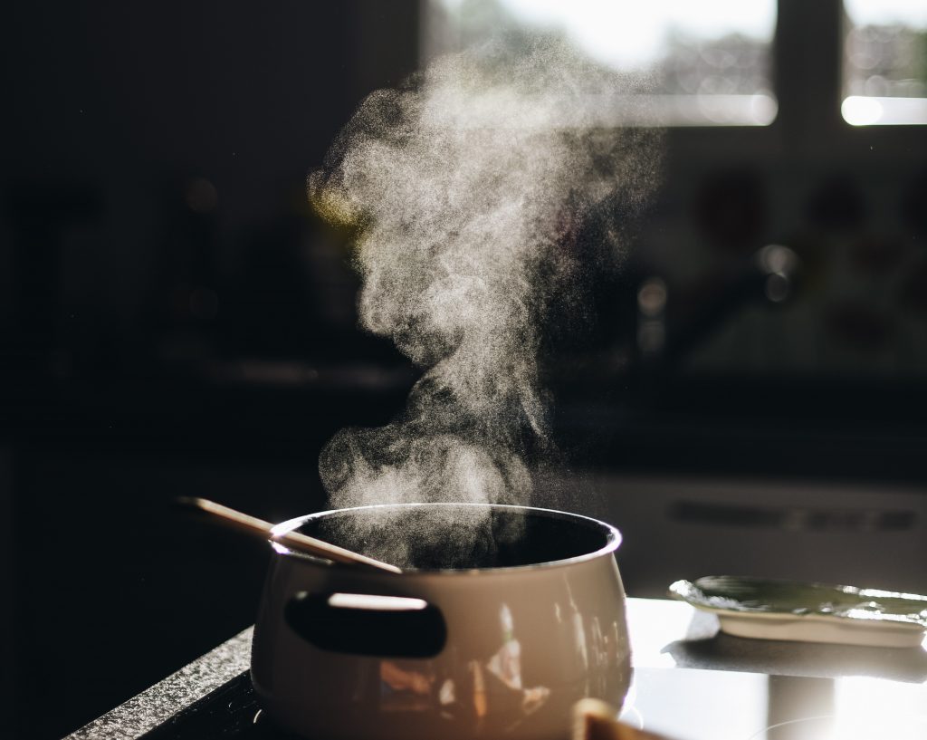 pot with cloud of steam