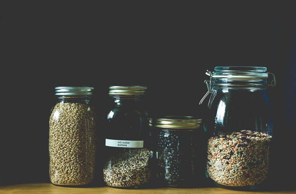 glass jars filled with grains