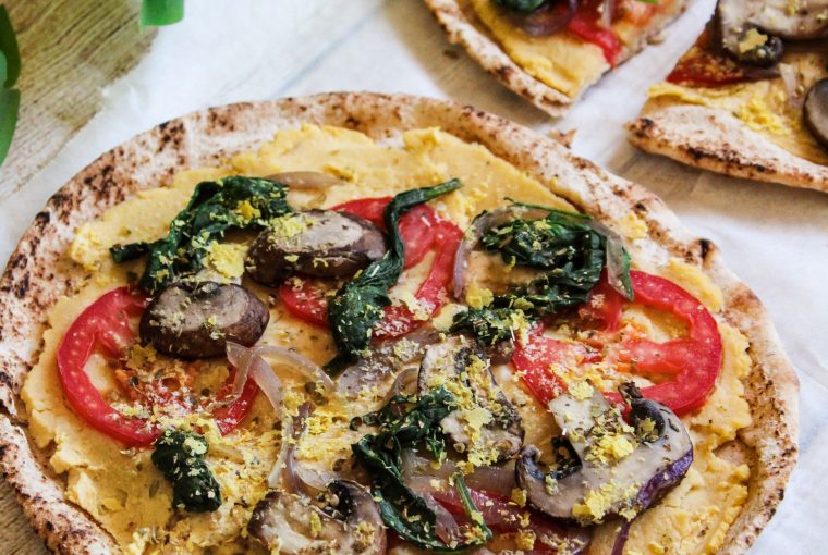 Vegan pita pizza from the Wholesome Culture Cookbook