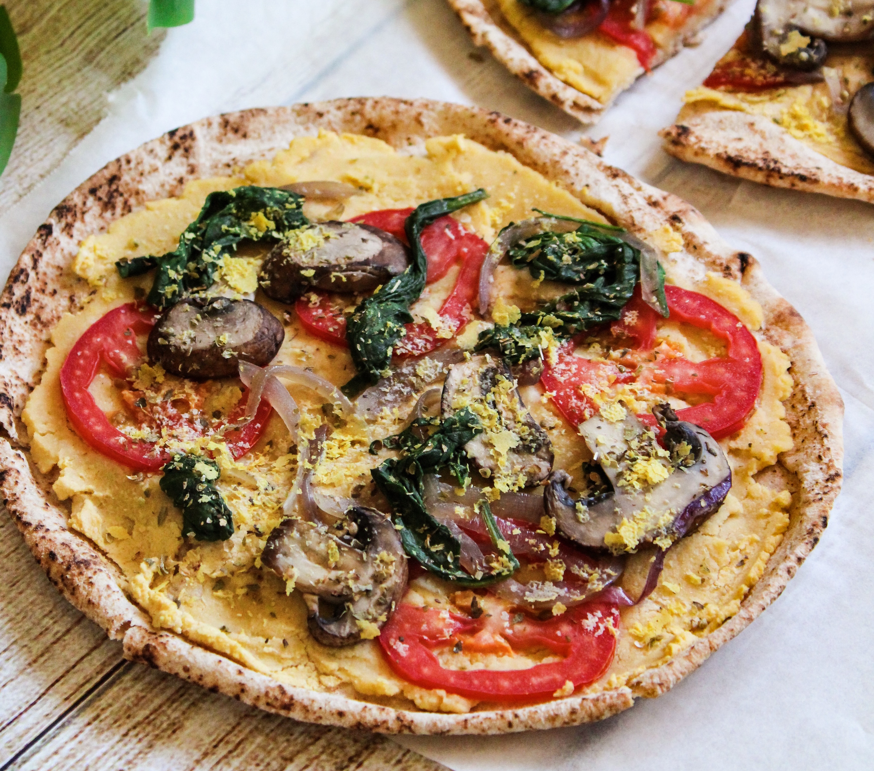 Vegan pita pizza from the Wholesome Culture Cookbook