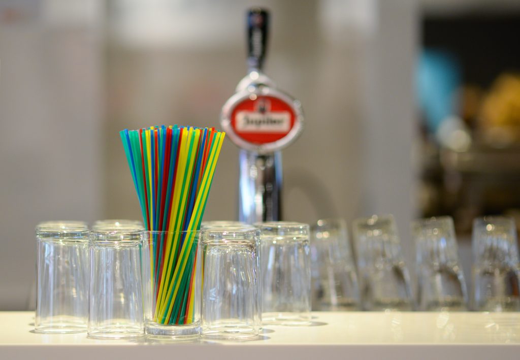 plastic straws at a bar 