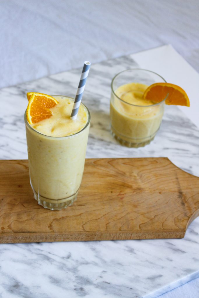 Orange creamsicle smoothie from the Wholesome Culture Cookbook is a healthy dessert 