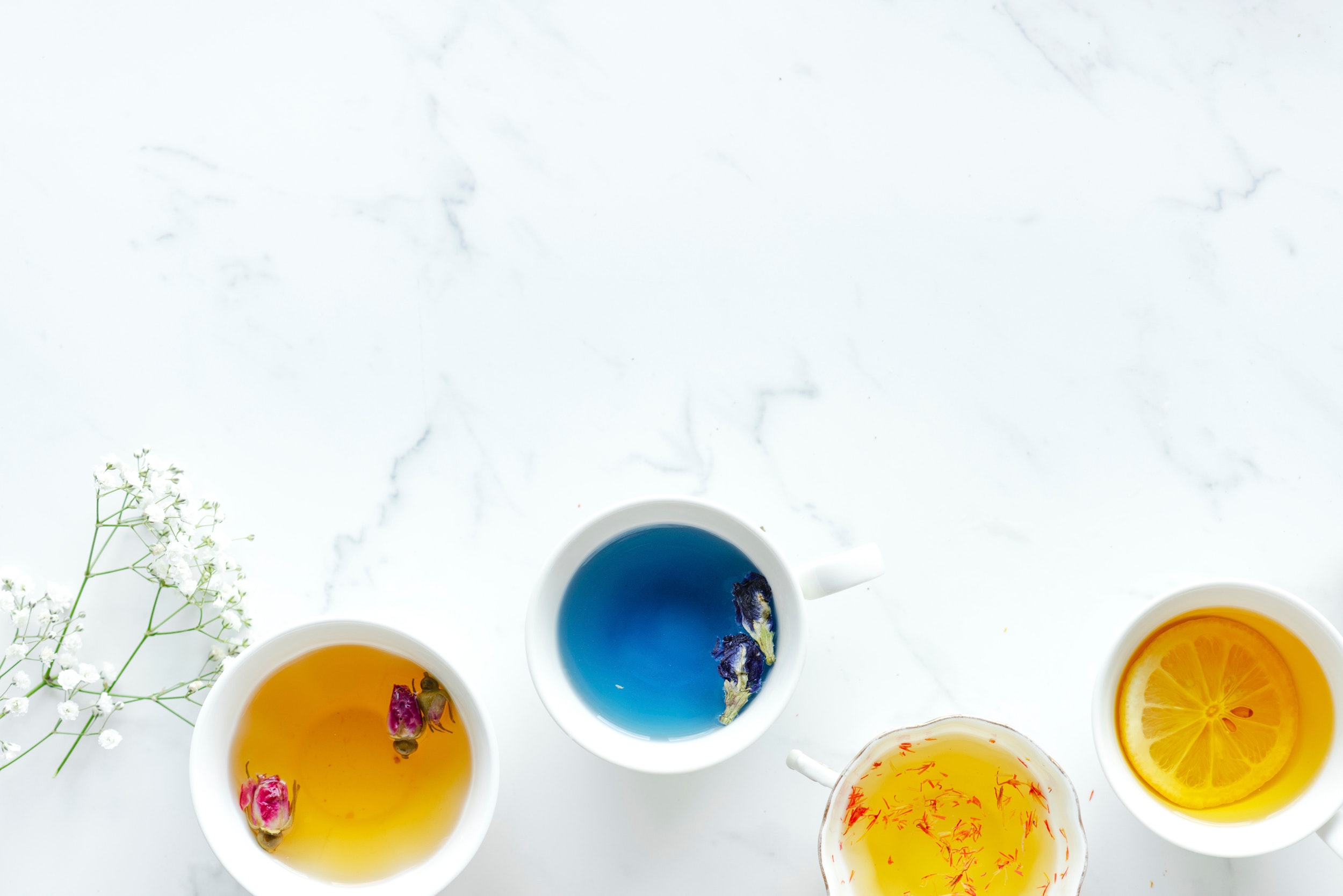 different types of colorful tea