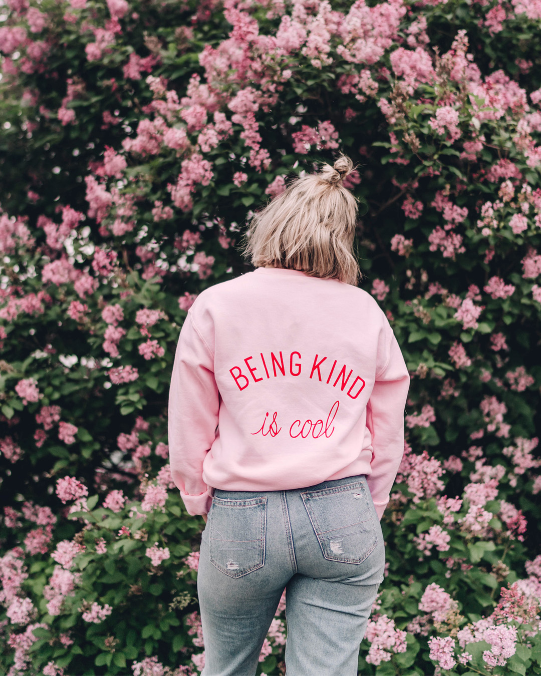 Wholesome Culture being kind is cool pink crewneck sweatshirt 