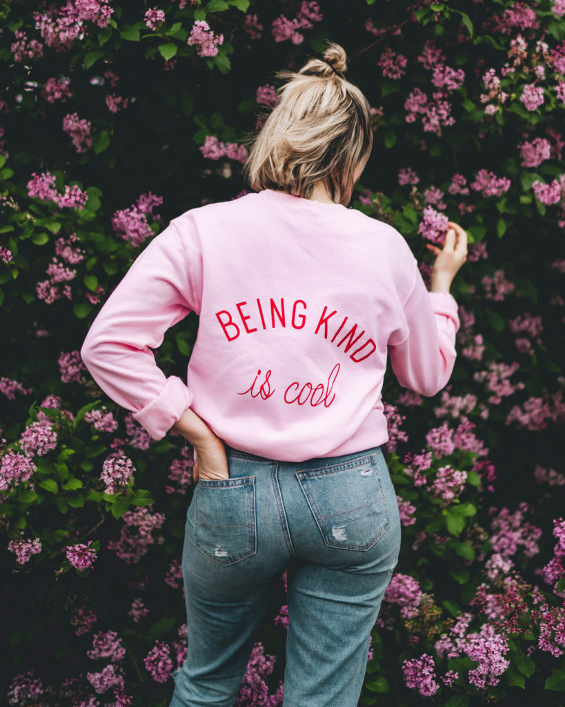 Being Kind is Cool pink crew from Wholesome Culture 