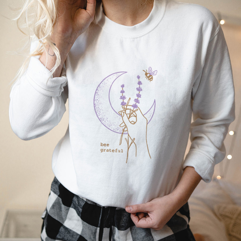 Bee Grateful organic cotton crewneck from Wholesome Culture