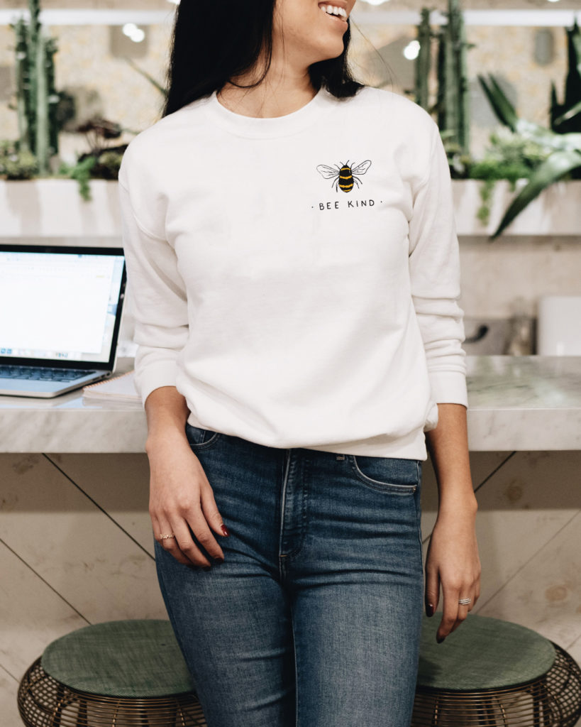Bee Kind organic crewneck from Wholesome Culture 