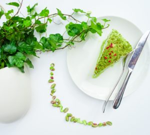 vegan pistachio cake for St. Patrick's Day plant-based menu