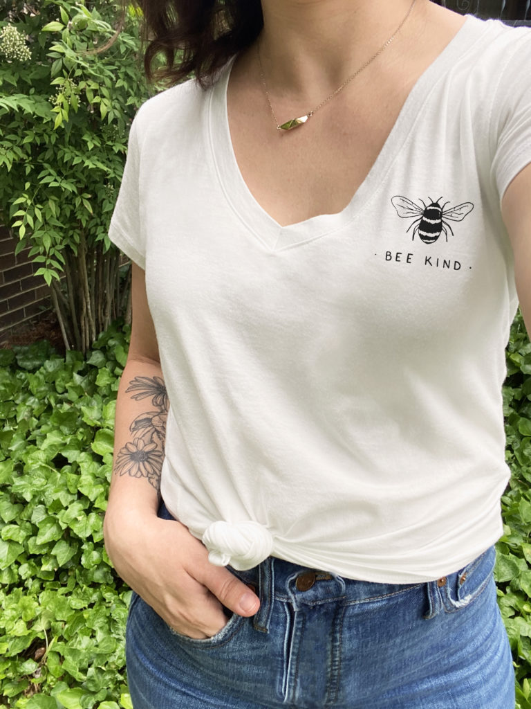 Bee Kind V-Neck tee from Wholesome Culture 