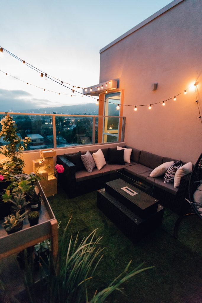 outdoor space with string lights
